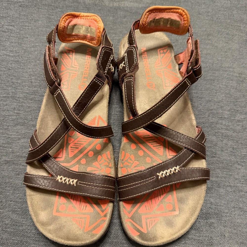 Merrell Cocoa Coral Brown Leather Strappy Athletic Sandals Womens 7 J289634C‎